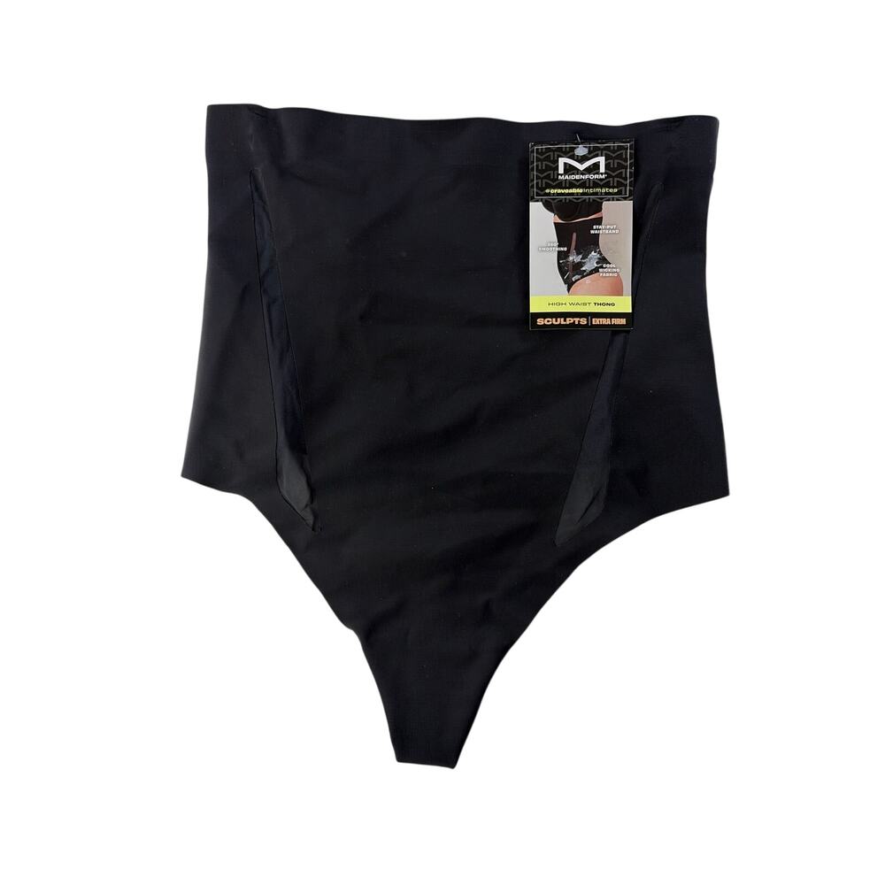 Maidenform High Waist Thong Underwear‎ Shapewear Extra Firm Black Large NWT